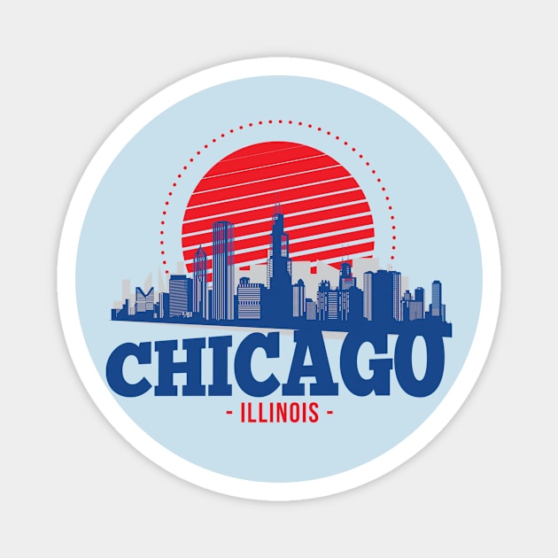 Retro Chicago, Illinois Skyline Magnet by SLAG_Creative